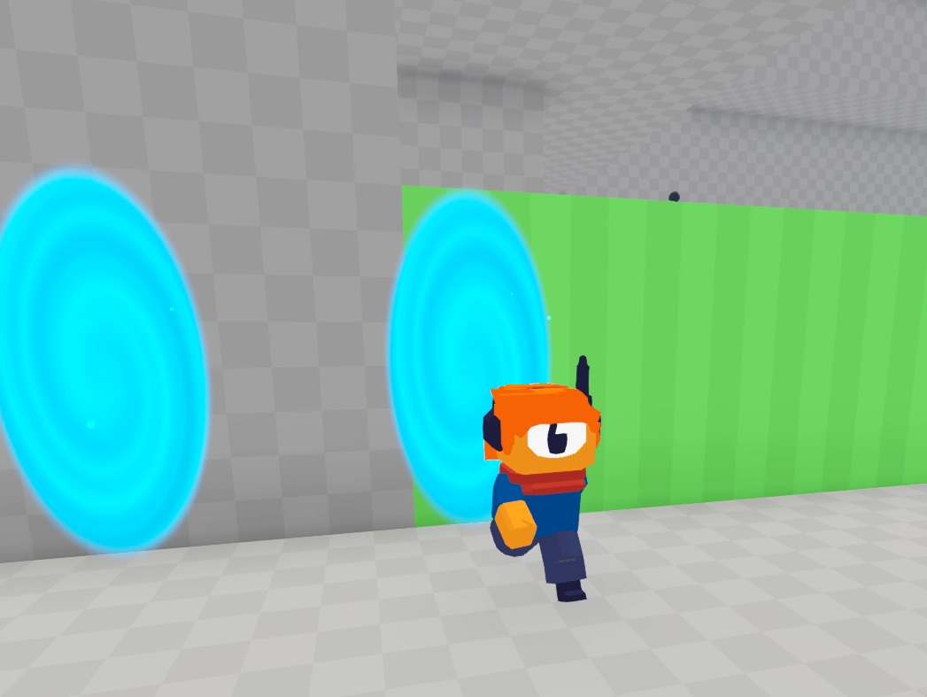 The player exiting a portal
